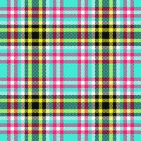 Vibrant, modern tartan pattern. Perfect for backgrounds, textiles, or digital art. Seamless colorful texture with intricate woven details. Use for apparel or decor. vector