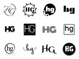 HG logo company template. Letter h and g logotype. Set different classic serif lettering and modern bold text with design elements. Initial font typography. vector
