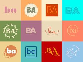 BA logo company template. Letter b and a logotype. Set different classic serif lettering and modern bold text with design elements. Initial font typography. vector