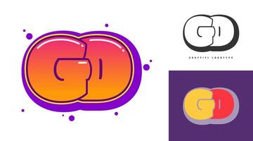 GD logo design for festival or party. Initial letter g and d in graffiti style. Creative modern lettering company name of font typography. Kids trendy logotype or identity. vector