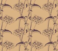 Elegant floral seamless pattern. A sophisticated design featuring stylized Lantana flowers in deep maroon on a beige background. Perfect for wallpaper, textile prints, packaging, and stationery. vector
