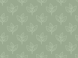 Elegant sage green seamless pattern featuring a delicate, minimalist leaf motif. Perfect for textile design, wallpaper, packaging, or website backgrounds. vector