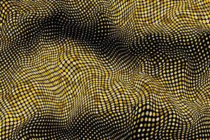 Gold and black halftone dots creating a wavy, textured pattern, with a 3D effect vector