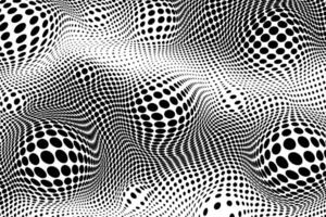A swirling, 3D textured pattern of black dots on a white background, creating an optical illusion. Abstract background. vector