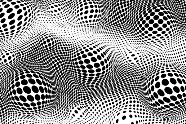 A swirling, 3D textured pattern of black dots on a white background, creating an optical illusion. Abstract background.