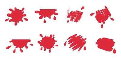 Collection of handdrawn red blood spots and strokes. Bloody color template for social media, prints, posters. vector