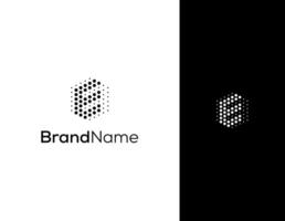 letter E with hexagon and dot concept logo for lab or technology company vector