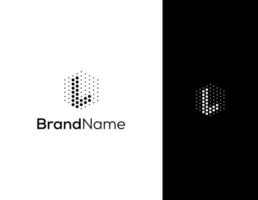 letter L with hexagon and dot concept logo for lab or technology company vector