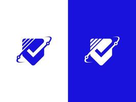 modern cyber security service with shield and check logo concept vector