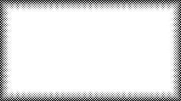 Halftone frame. Comic style divider. Pop art faded frame. Grunge speckle grain background. Dotted particles separator. White and black abstract wallpaper. Retro backdrop vector