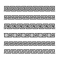 Greek key ornaments collection. Meander pattern set. Repeating geometric meandros motif. Greek fret design. Ancient decorative border. vector