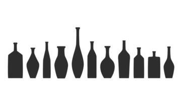 Vase and bottle silhouettes set. Different jugs and vessels silhouette collection. Various forms and shapes of vases. Clay ceramic or grass bottles set. Isolated vector