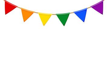 LGBT garland. Rainbow color pennants chain. Party bunting decoration. Triangle celebration flags for pride decor. Footer and banner background vector
