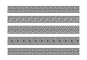 Greek key ornaments collection. Meander pattern set. Repeating geometric meandros motif. Greek frets design. Ancient decorative border vector