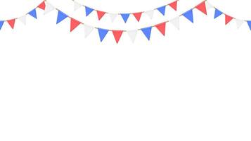 Flag garland. Repeating party bunting pattern. Triangle celebration flags chain. White, blue, red pennants decoration. footer and banner vector