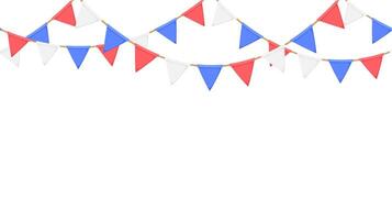 Flag garland. Repeating party bunting pattern. Triangle celebration flags chain. White, blue, red pennants decoration for footer or banner vector
