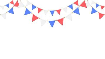 Flag garland. Repeating party bunting pattern. Triangle celebration flags chain. White, blue and red pennant decoration vector