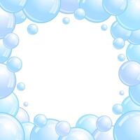 Blue soap bubbles frame. Foam border, suds decorative divider. Soap bubbles pattern. background vector