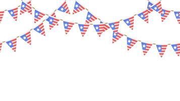 USA flag garland. US patriotic pennants repeating chain. American party bunting decoration. United States flags for celebration background vector