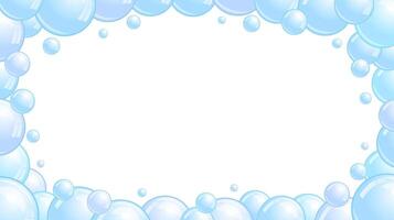 Blue soap bubbles frame. Foam border, suds decorative divider. Soap bubbles background vector