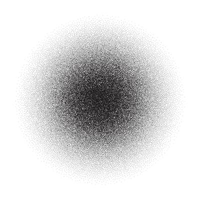 Grain circle gradient. Stippled round shape. Radial stochastic dotwork texture. Random grunge noise background. Black dots sphere shape