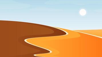 Desert with sand dunes. African or Arabian landscape and terrain background. Sandy hills in minimalistic flat style. vector