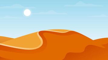 Desert with sand dunes. African or Arabian landscape and terrain background. Sandy hills in minimalistic flat style vector