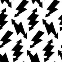 Black lightning bolts seamless pattern. Thunderbolts repeating background. Storm and lightning strike ornament wallpaper. Energy power or electricity voltage symbols vector