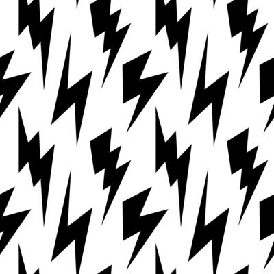 Black lightning bolts seamless pattern. Thunderbolts repeating background. Storm and lightning strike ornament wallpaper. High voltage symbols. Rock music backdrop