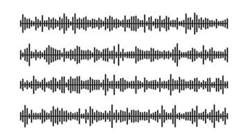 Black sound wave bars set. Music, podcast, audio track samples or voice messages. Equaliser elements collection. Diagram, chart or signal concepts. vector