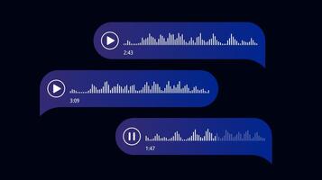 Voice messages. Bubbles with audio record. Chat messenger Ui concept. Dark theme speech bubbles. Sound call and speech records. vector