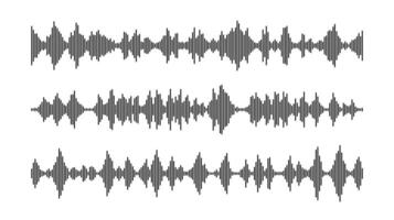 Black sound wave bars set. Music, podcast, audio track samples or voice messages. Equalizer elements collection. Diagram, chart or signal concepts vector