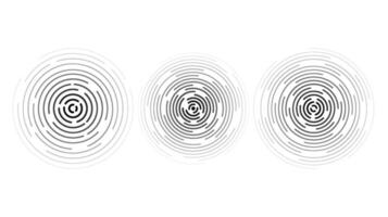 Concentric ripple circles set. Sonar or sound wave rings collection. Epicentre, target, radar icon concept. Radial signal or vibration elements vector