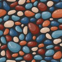 Pebble seamless pattern. Smooth stones background. Cartoon cobblestone paving texture. Sea or river pebbles, rocks repeating wallpaper vector