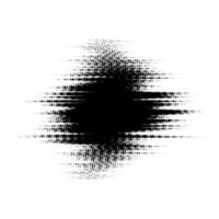 Grunge glitched halftone spot. Distorted comic pop art textured stain. Spotted dots background blot. Design element vector