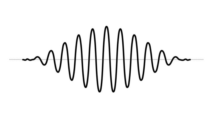 Sinusoid fading signal. Black curve sound wave. Voice or music audio concept. Pulse line. Fading out electronic radio graphic.