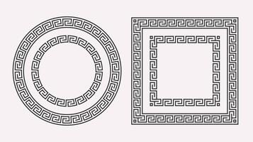 Greek Lines ornament frames set. Circle and square meander pattern collection. Ancient Greek fret borders. Geometric meandros motif. vector
