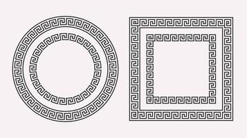 Greek ornament frames set. Circle and square meander patterns collection. Ancient Greek fret borders. Geometric meandros motif. vector