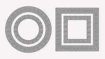 Greek ornament frames set. Circle and square meander patterns collection. Ancient Greek fret borders. Geometric meandros motif. decorations vector