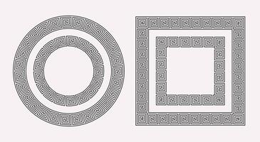 Greek ornament frame collection. Circle and square meander patterns set. Ancient Greek fret motif. Geometric meandros borders. vector