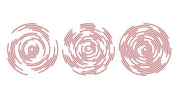 Red concentric circle segments set. Rippled round patten background. Sonar or sound wave rings collection. Epicentre, target, radar icon concept. Radial signal or vibration elements. vector