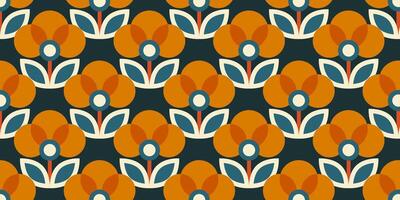 Seamless retro floral pattern. Vintage stylized flowers background in 60s, 70s, 80s style. Nostalgic regular repeating wallpaper. Fabric and textile swatch design. texture illustration vector