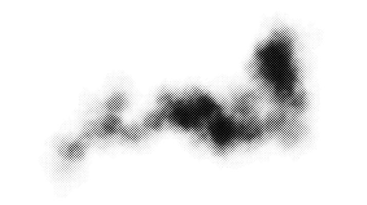 Halftone smoke texture. Black and white dotted fog background. Comic pop art style design element for banners, collages, posters. Monochrome grunge abstract wallpaper.