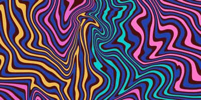 Colorful retro trippy background. Groovy vintage psychedelic wallpaper. Swirl wavy pattern, cover, poster in 60s or 70s, 80s style. Liquid hippie texture. vector