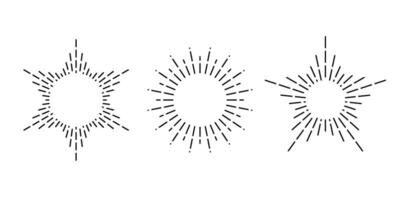 Retro sunburst frame set. Vintage sunshine rays collection. Stylized sun light, radial rays, sunbeams, firework, explosion symbols. elements vector