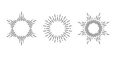 Retro sunburst frames set. Vintage sunlight rays collection. Stylized sunshine, radial rays, sunbeams, firework, stars light, explosion symbols. elements vector