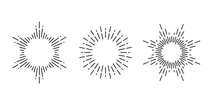 Retro sunburst frames set. Vintage sunlight rays collection. Stylized sunshine, radial rays, sunbeams, firework, stars light, explosion symbols. elements
