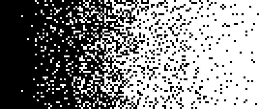 Pixelated halftone gradient background. Fading pixel texture. Dissolving black and white wallpaper. vector
