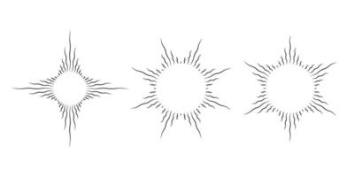 Retro curved sunburst frame set. Vintage wavy sunlight rays collection. Warped curved circle sunbeams design elements for logo, labels, badges, banners. pack vector