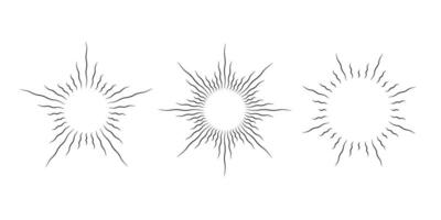 Retro curved sunburst frames set. Vintage wavy sunlight rays pack. Warped curved radial sunbeams design elements for logo, labels, badges, banners. collection vector